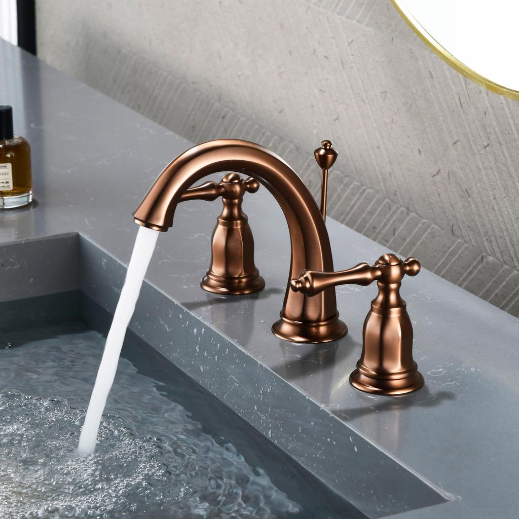 Luxury Widespread Basin Faucet hot and cold 8 inch Sink faucet Chrome Brass Three Holes Black bathroom sink tap with pop up