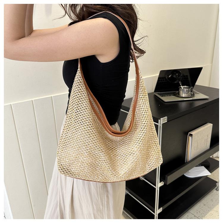 Woven Straw Tote Bag for Women Large Capacity Bucket Shoulder Handbag KTB