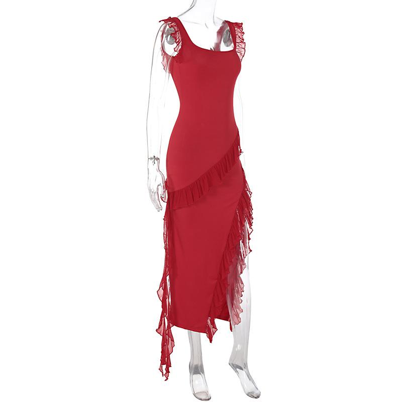 Women Pleated Summer Elegant Women'S Long Skirt Backless Dress Red Long Skirt Elegant Women'S Party Dress