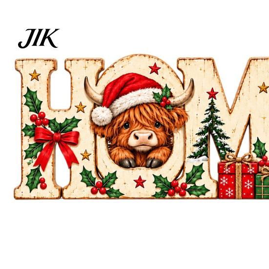 Standing Wooden Signs for Entryways Highland Cow Home Ornament, 2D Tabletop Sign, Rustic Tiered Tray Christmas Decorations Festive Centerpiece Mantel