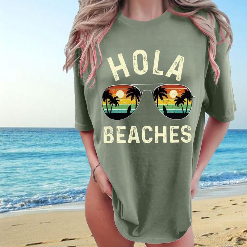Fashion Women Beach Sunglasses Letters Print T Shirt Funny Casual O-neck Short Sleeves T-shirt Summer Female Tee Shirt