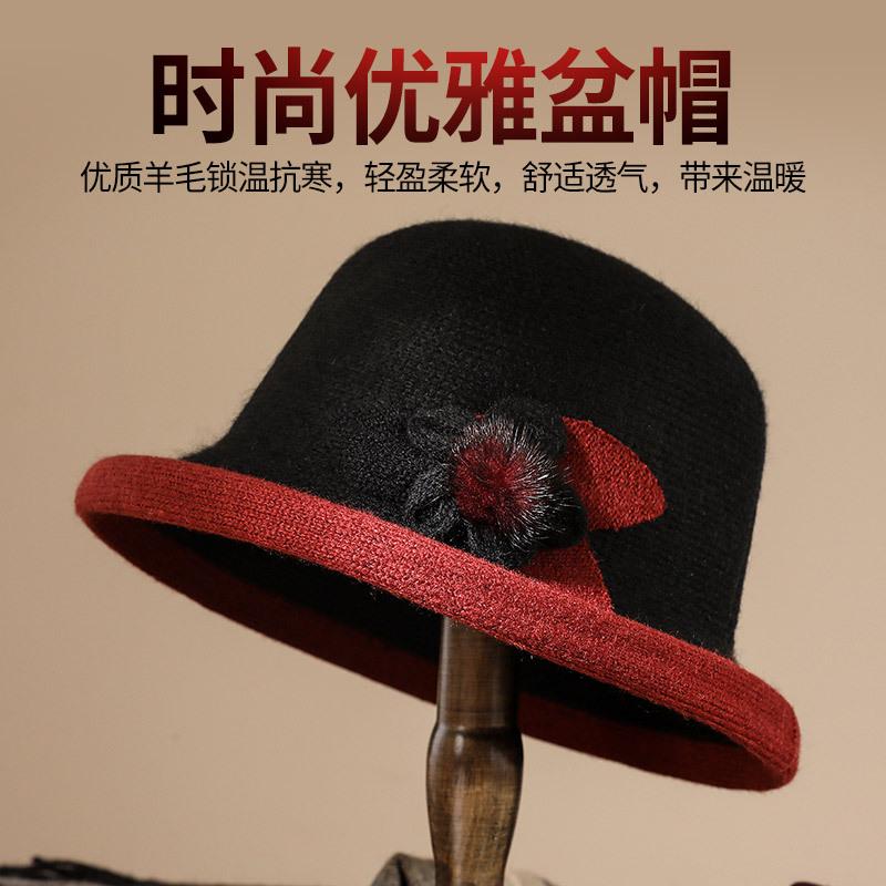 Elderly autumn and winter thermal basin hat fashionable lady mother hat curled granny wool top hat bucket hat