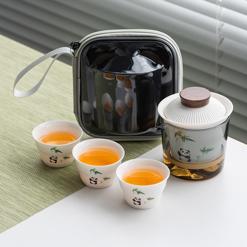 Panda Suet Jade Porcelain Kung Fu Travel Tea Set Outdoor Portable