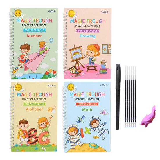 Magic Groove Practice Book Reusable Math Drawing Copybook Number Alphabet Tracing