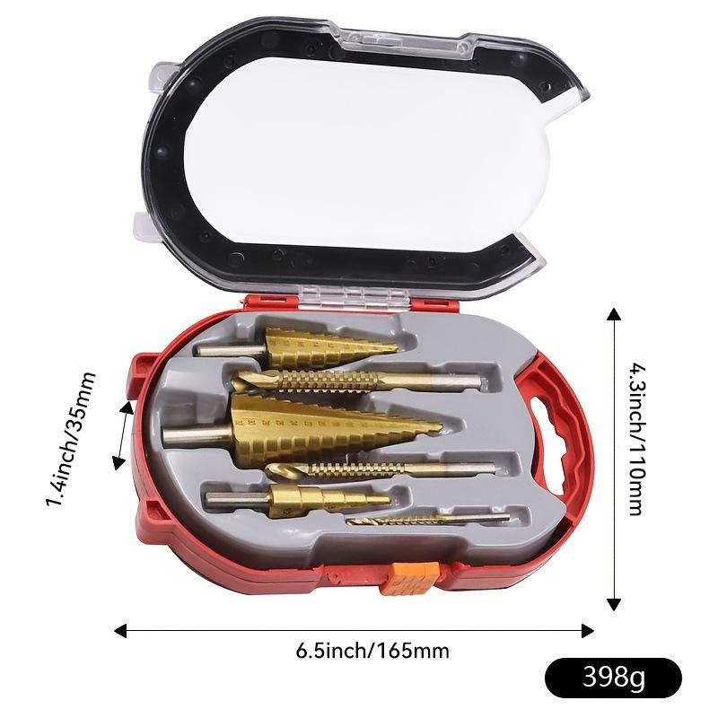 6pcs High-speed Steel 4241 Titanium Plated Step Drill Set, Triangular Handle Pagoda Drill, Woodworking Groove Saw Drill