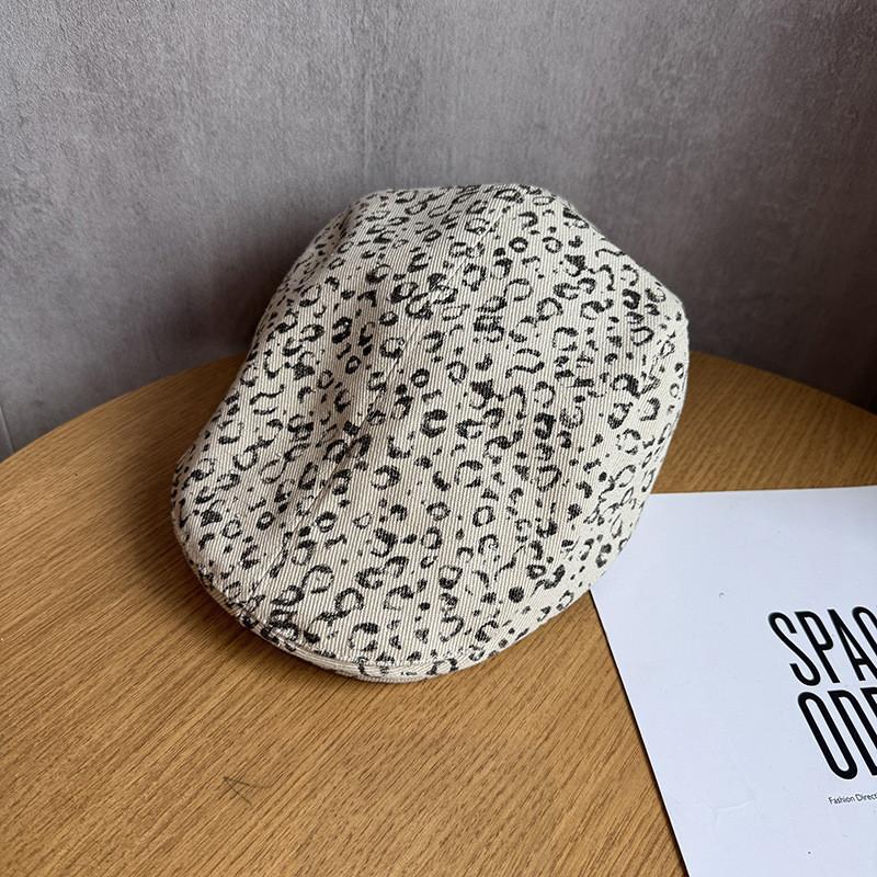 Retro Leopard Print Beret Hat For Women Summer Spring Fall Breathable Sun Protection