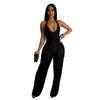 European & American Fashion Women's Solid Color Backless Deep V Pleated Halter Jumpsuit