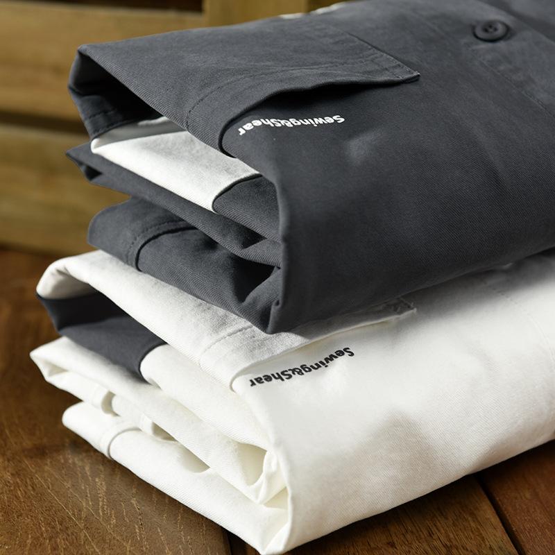 Japanese Style Workwear Men Tops Spring/Autumn Casual Long Sleeve Pure Cotton Loose Shirt Stitching Youth Popular Shirts with Pocket
