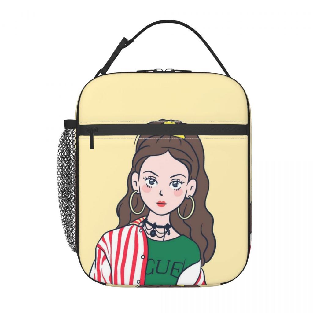 Cartoon Fashion Girl Insulated Lunch Bags for School Office Sport Car Portable Cooler Thermal Bento Box Women Children
