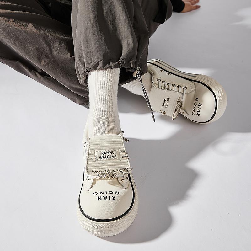 New White Platform Shoes Women's Summer Breathable Big Head Heightening Niche Subculture Casual White Lip Stud Shoes