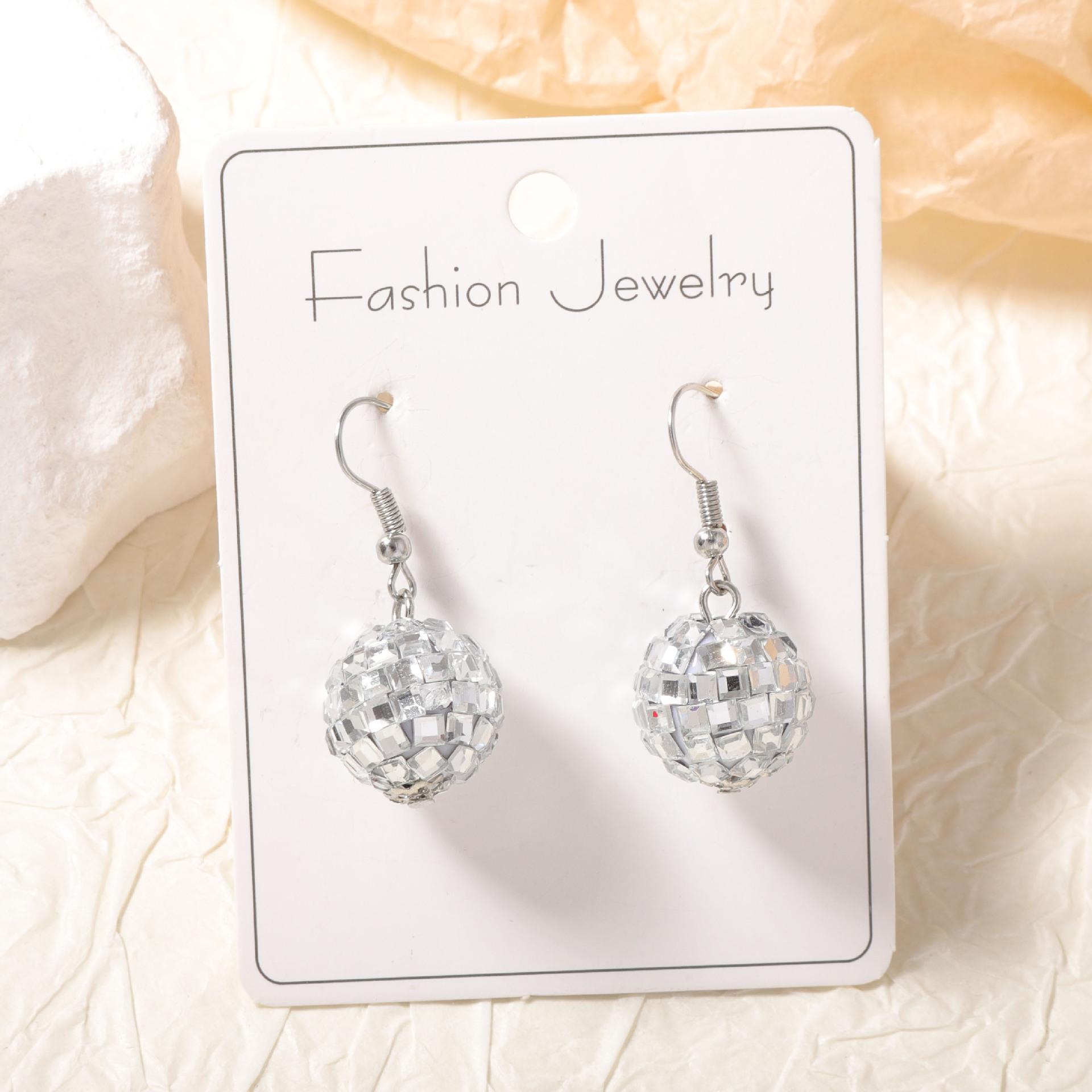 

European and American fashion style disco ball earrings, simple and versatile Christmas mirror bead earrings and earrings for women