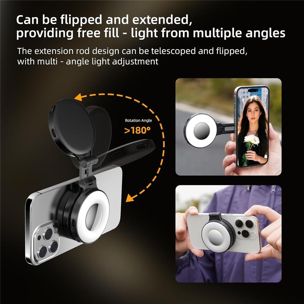 Magnetischer Selfie-Lichtring für iPhone, LED-Aufhelllicht, verstellbar, kompatibel mit Smartphones