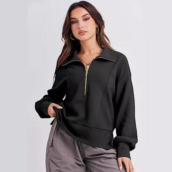 2025 Autumn European & American Women's Loose Zipper-Neck Long Sleeve Hoodie