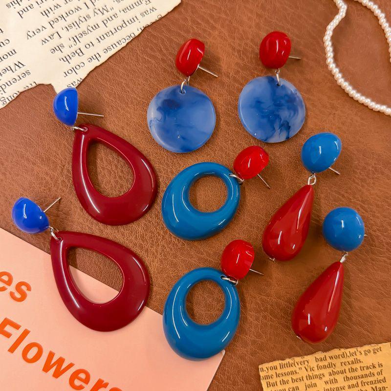 Retro Hong Kong Red Color Block Exaggerated Luxury Dangle Earrings - 2025 Vacation Style