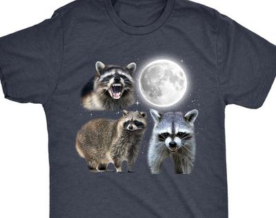 Drie Wasberen Vintage Grafische T-shirts, Retro Wasbeer Maan T-shirt, Wasbeer Liefhebbers, Grappig Wasbeer T-shirt, Oversized Gewassen T-shirt, Wasbeer Cadeaus