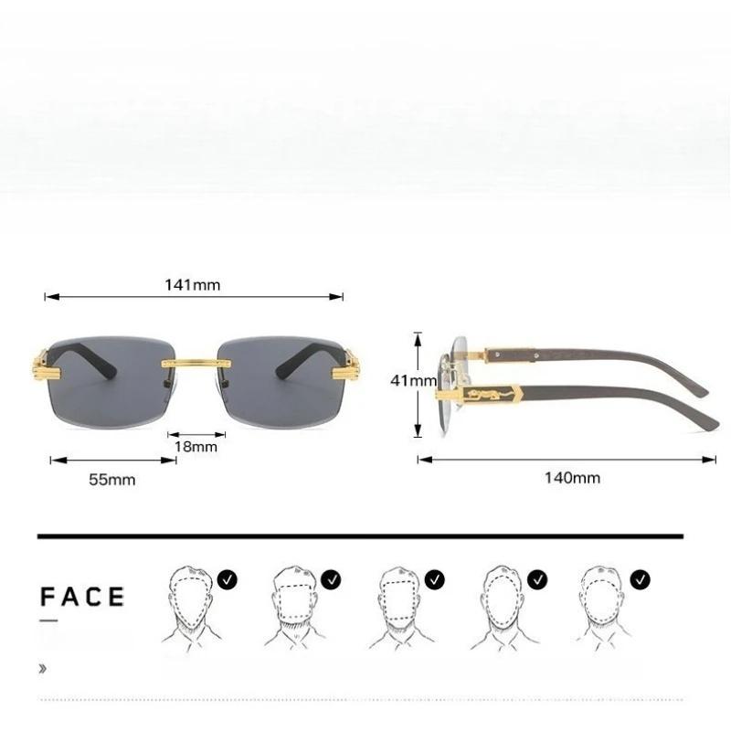 Personalized Leopard Head Retro Metallic Style Sunglasses Men's and Women's Square Frameless High-end UV Resistant Glasses