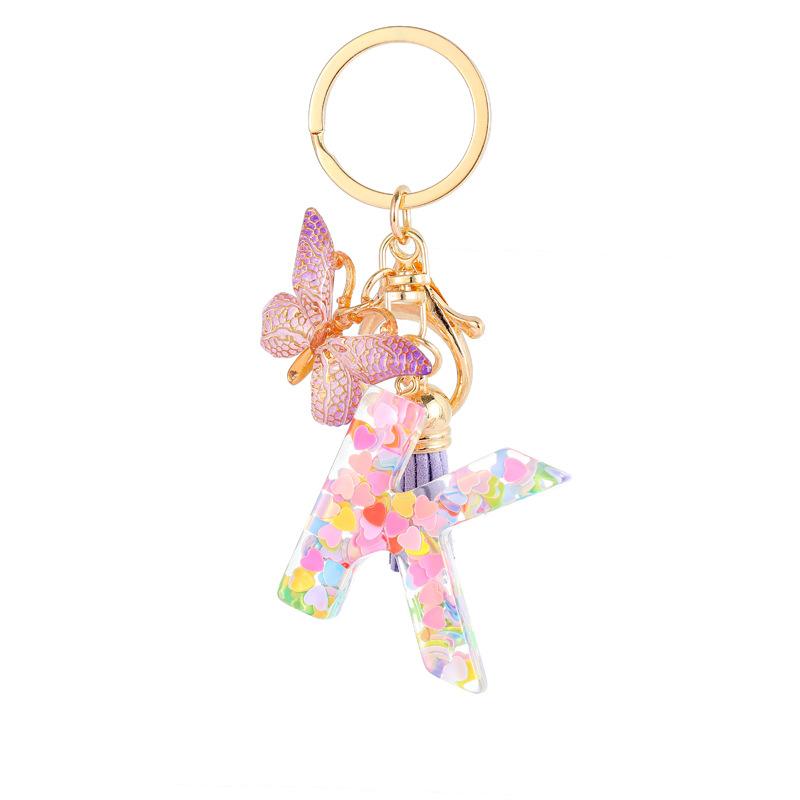 Light Purple Sequin Fringe Resin Keychain 26-Letter Accessory Classic Retro Durable Bag Charm Practical Gift For Friends And Family