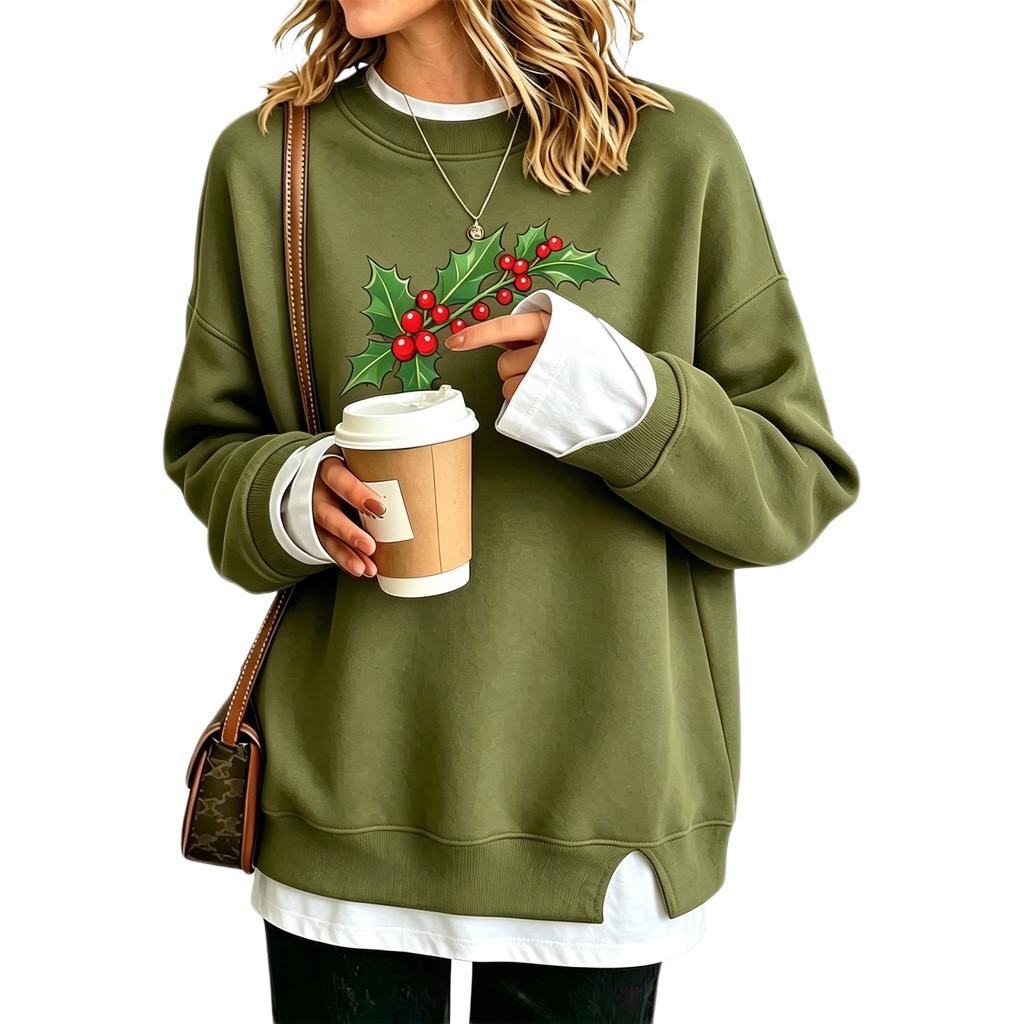 Women's Sweatshirt Christmas Print Long Sleeve Loose Fit Layering Casual Pullover