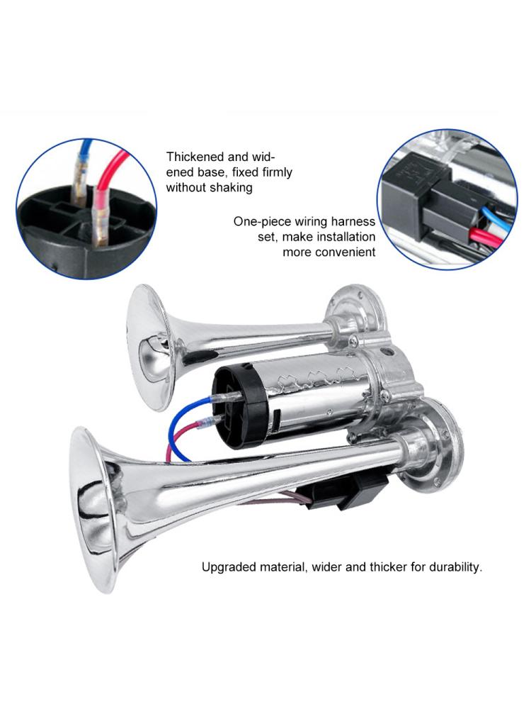 600DB Dvojité trumpety, Super hlasitá sada klaksonů s kompresorem Univerzální pro 12V automobily, motocykly, nákladní automobily, vlaky, lodě