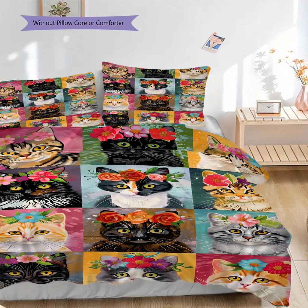 Set Copripiumino Trapuntato con Fantasia Gattini Federa Decorazione per la Casa Regalo di Compleanno (1 * copripiumino + 2 * federa, senza nucleo)