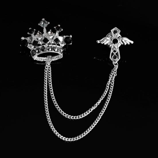 Men Suit Coat Brooch Rhinestone Crown Brooch Tassel Lapel Pin Badge Formal Occasion Business Corsage Clothes Jewelry