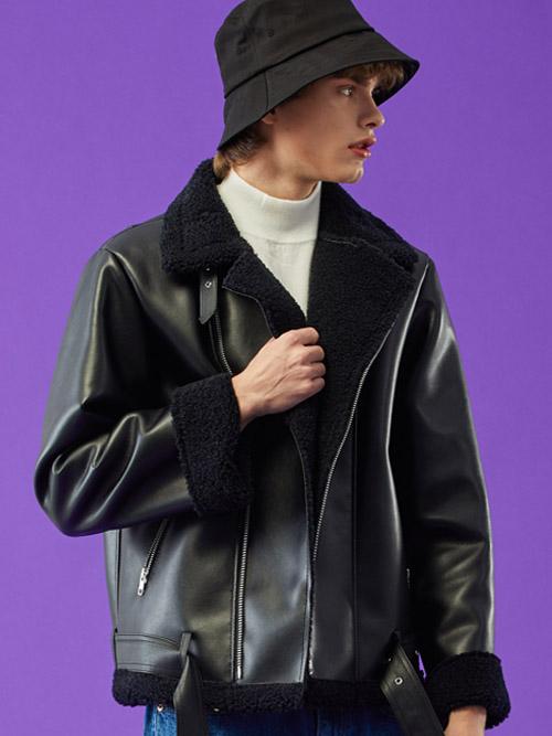 Koleat Men Oversized Shearling Fleece Jacket All_Black