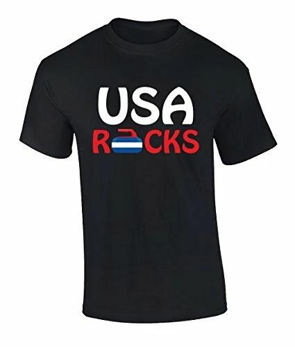

Funny Olympic Curling Pun USA Rocks Graphic Tee Shirt Black L