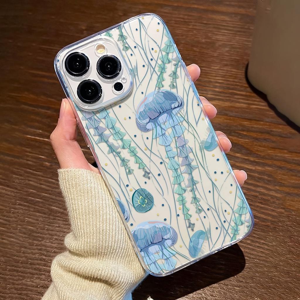 Jellyfish Pattern All-Inclusive Anti-Fall Phone Case for IPhone17 16 15 14 13 12 11 Pro Max Transparent Silicone Soft Cover