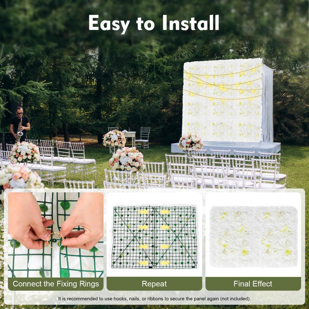 12PCS Wall Mounted Artificial Silk Flower Wall Panels, Elegant White Dahlia Rose Hydrangea Backdrop for Wedding Party Home Decor