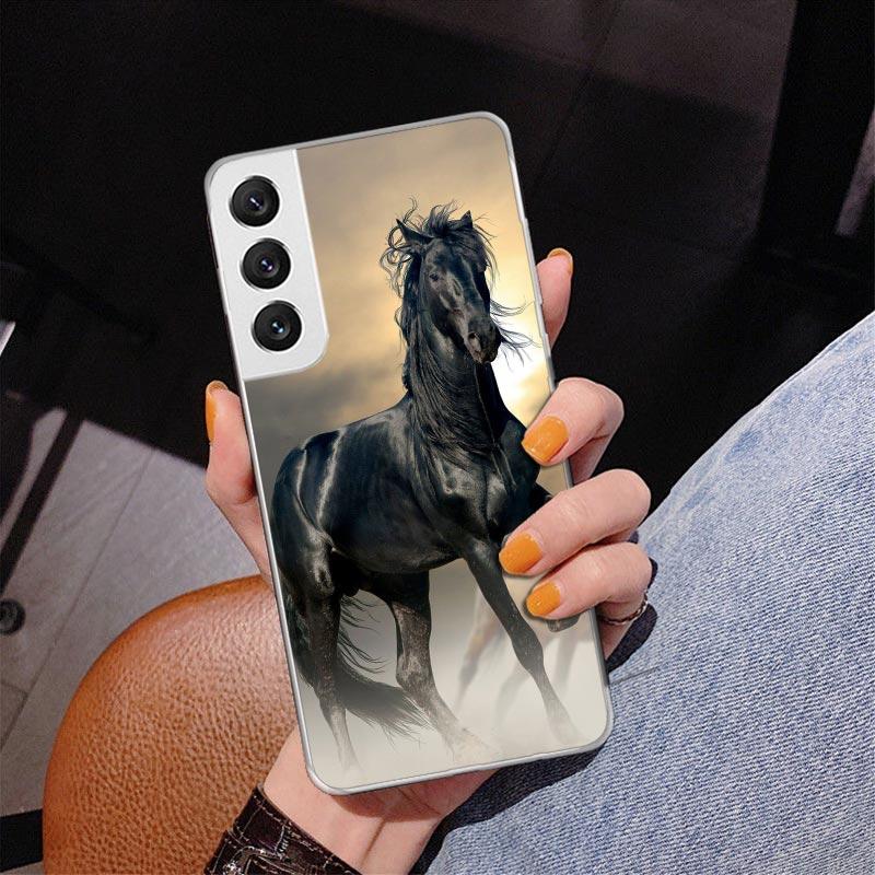 Animal Black Horse Phone Case For Samsung Galaxy S24 S25 Edge S26 Ultra S23 S22 S21 Plus S20 FE + Personalized Print Cover Galax