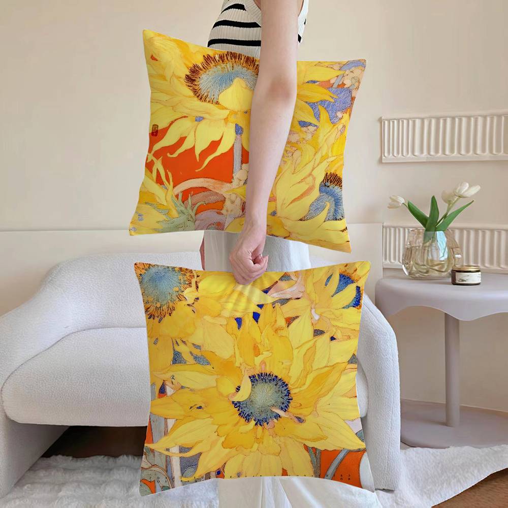 Einfacher Sonnenschein Sonnenblumen-Kunst Kissenbezug Bedruckt Gebürstetes Fleece Kissen Babyhaut-Touch Umweltfreundlicher Farbsublimat