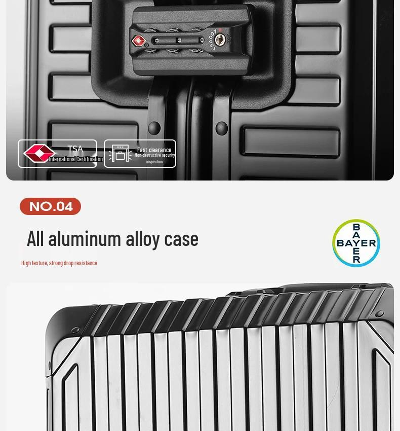 20-Inch Women's & 26-Inch Men's Aluminum-Magnesium Alloy Suitcase with Metal Telescopic Handle & Password Lock.