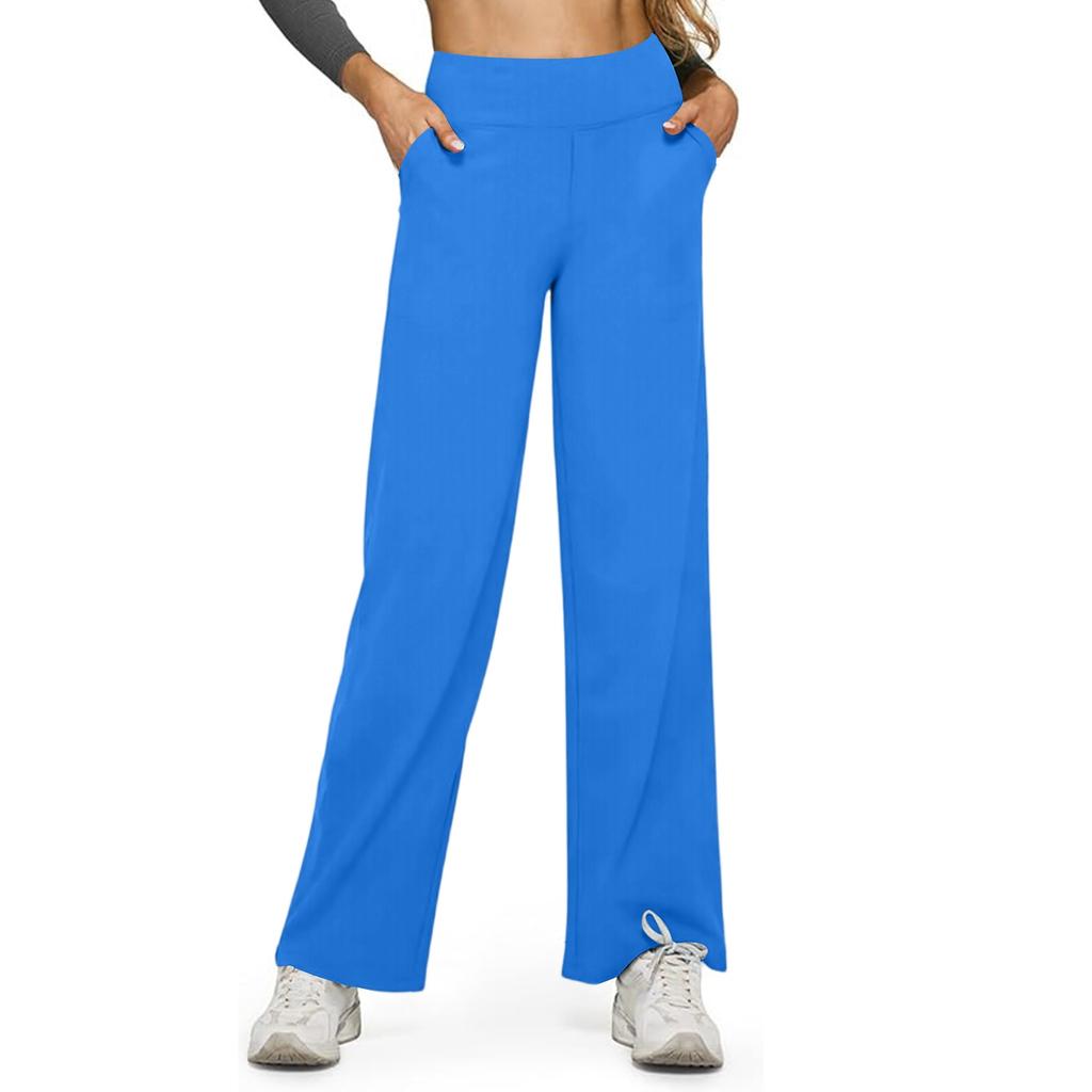 Women's Casual High-waisted Straight-leg Pants, Loose Pocket Yoga Pants