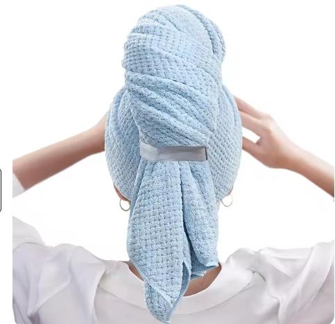 2026 Large Solid Color Water Absorbent Hair Drying Towel Microfiber Hair Towel Wrap with Elastic Strap Soft Quick Drying Towel