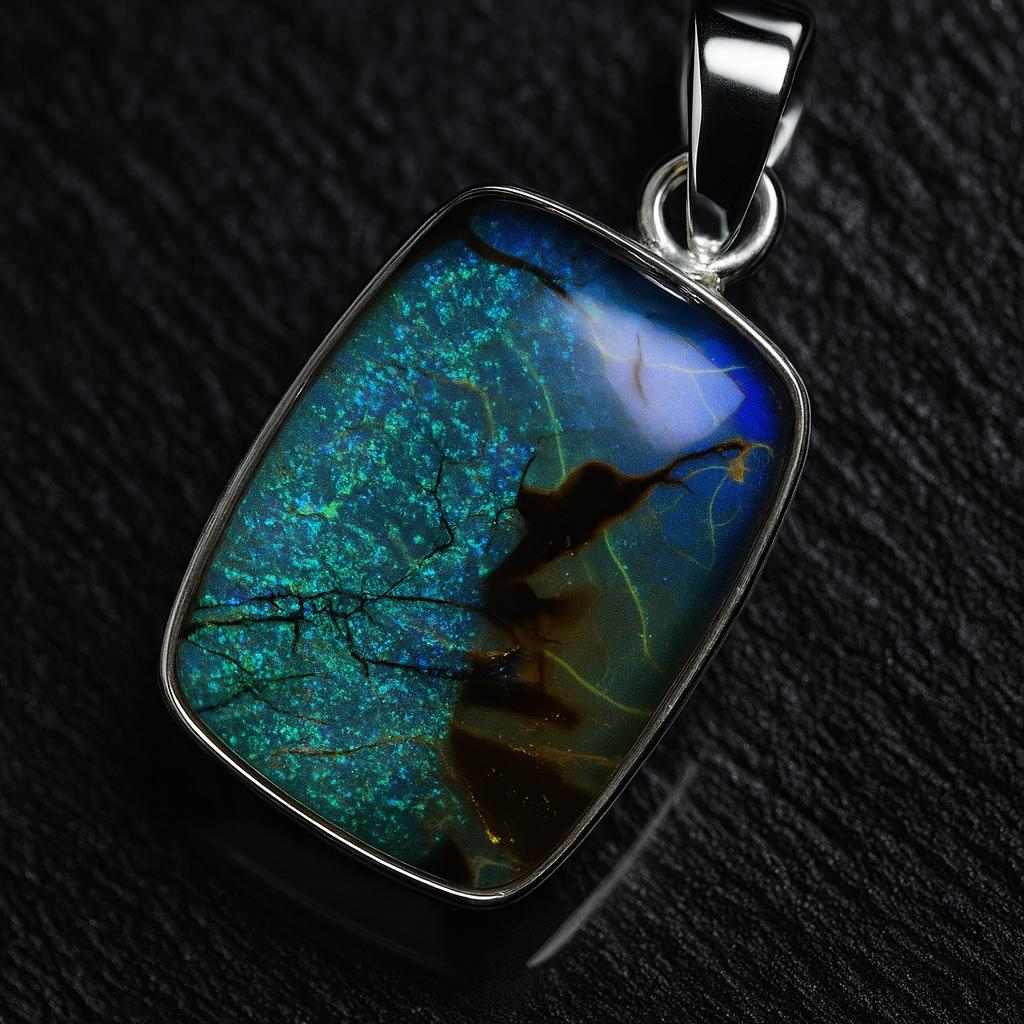 Natural Opal Pendant 29.4 ct Multicolor Cushion 925 Sterling Silver October Birthday Birthstone