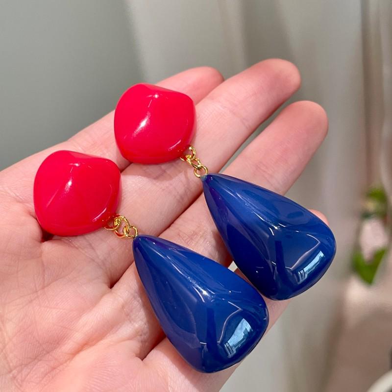 Vintage Blue Glass Bow Earrings - Retro Design Ornament