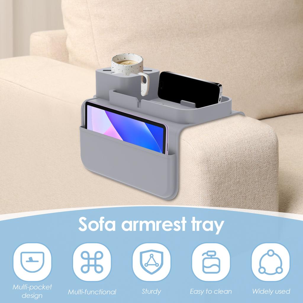 Silikon Couch Getränkehalter Ablage mit Seitentaschen Sofa Arm Getränke Kaffee Snack Aufbewahrungshalter Telefon Fernbedienung Organizer