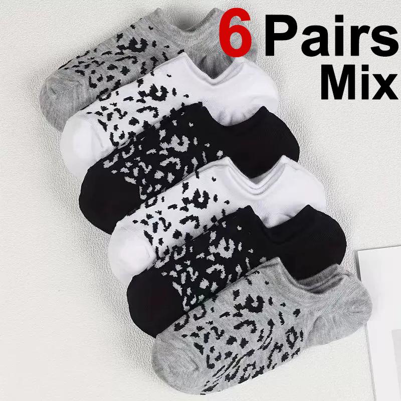 

6/12 пар женских носков-лодочек с леопардовым принтом, модный принт, мягкие, удобные, влагоотводящие, дышащие, повседневные носки One Size