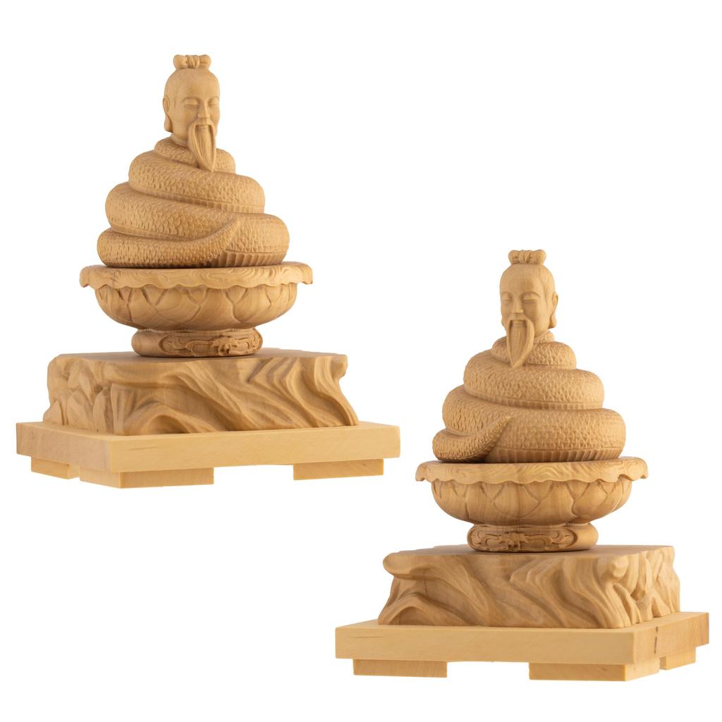 Tiny Buddha Ugajin Snake Buddha Statue Figure Wood Carving Ornament Ugajin 8.5cm (wood Boxwood) - (GSB