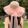 Elegant Sun Hat For Women Paper Straw Breathable And Foldable Lace Bowknot Wide Brims Panama Hat for Camping Travel