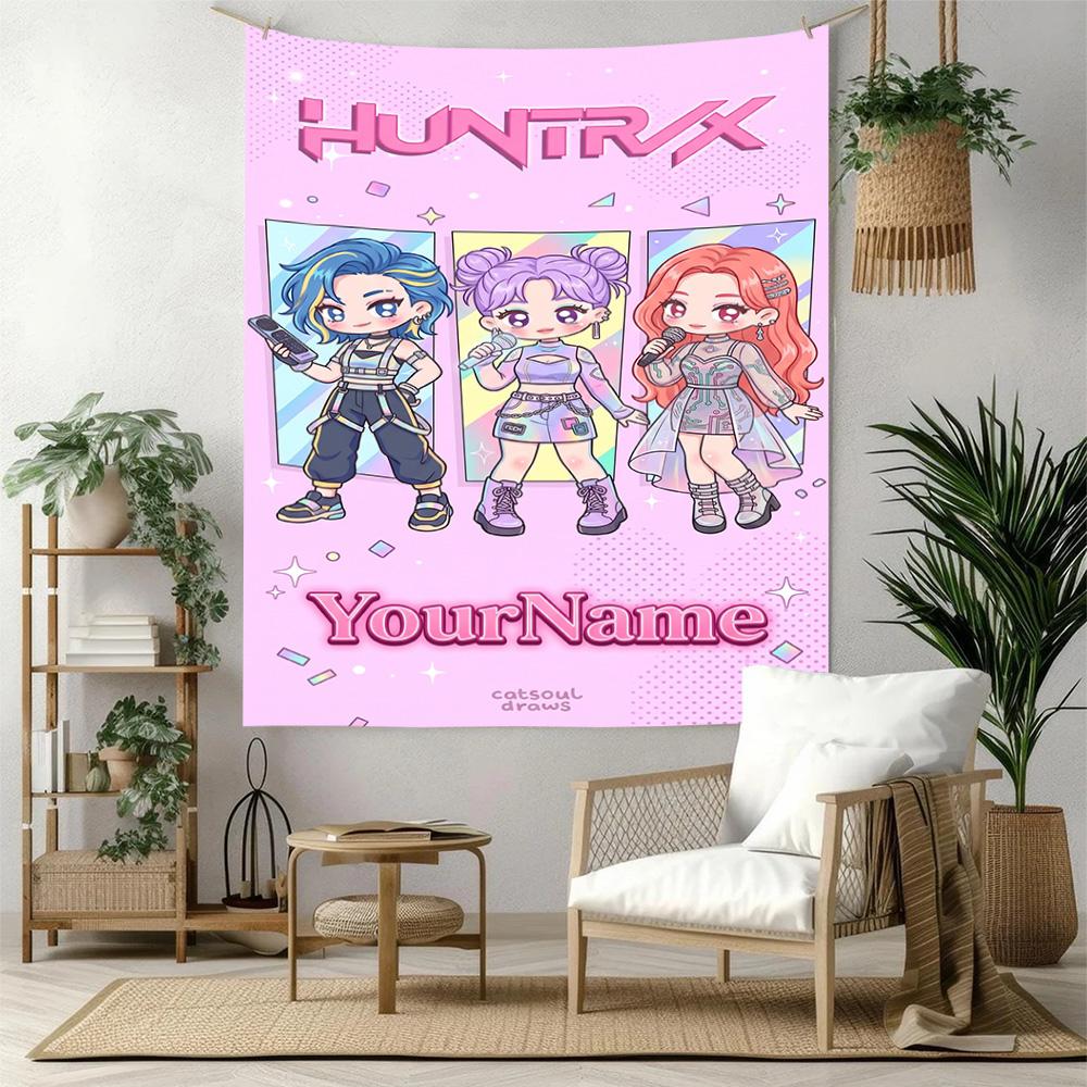 Demon Hunter Girls Custom Your Name Wall Decor Tapestry Art For Pet Memorial Birthdaywedding Party Backdrop Family Gift