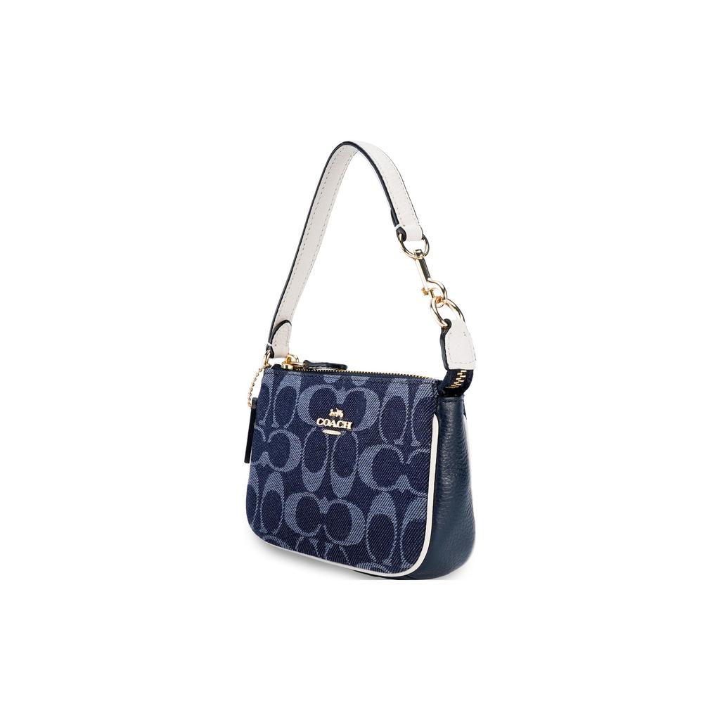 New COACH Nolita Jacquard Fabric With Leather Pochette, Shoulder Bag, Clutch, Wrist Bag, Handbag Mini Women's Denim Blue C3334-IMDEI