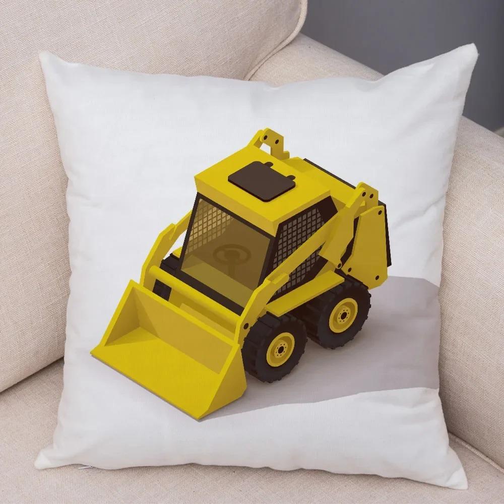 Cartoon Excavator Bulldozer Pillowcase Car Ornaments Office Living Room Sofa Home Pillowcase