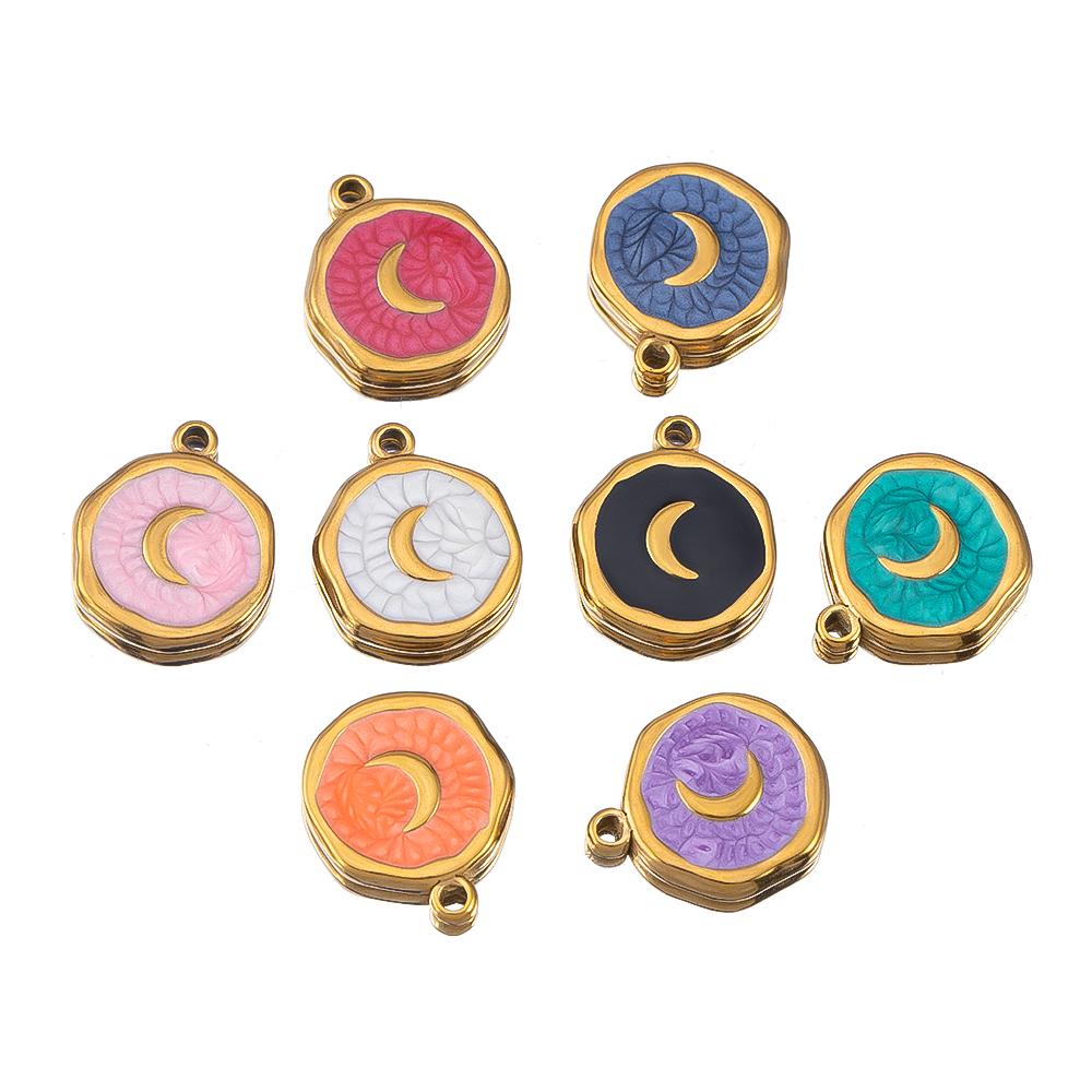 4-8pcs Stainless Steel Enamel Star Heart Eye Shell Sun Round Random Charm Base Anklet Pendant DIY Earring Necklace Jewelry Makin
