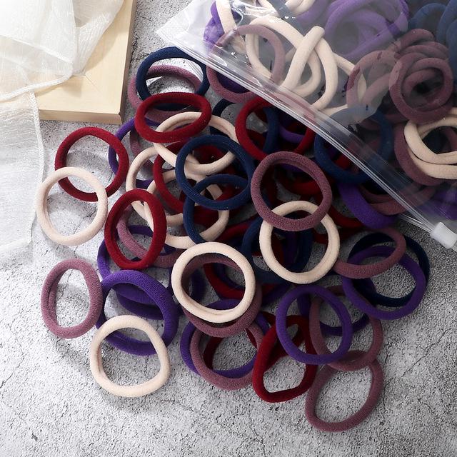 50 Solid Color Elastic Hair Ties - 4cm Girl's Ponytail Rings, Hot Sale Hair Accessories