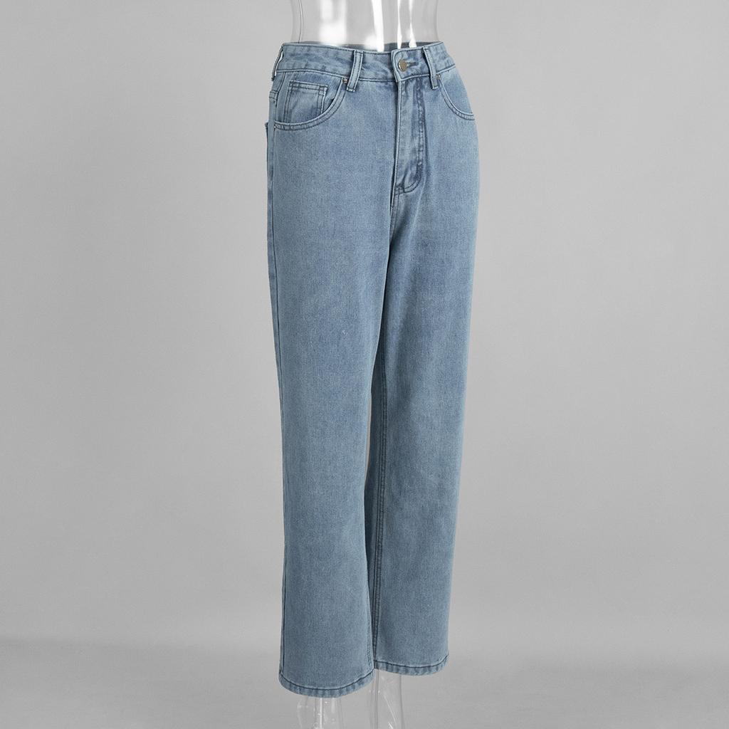 Retro High Waisted Straight Leg Jeans Made Of Pure Cotton For Women