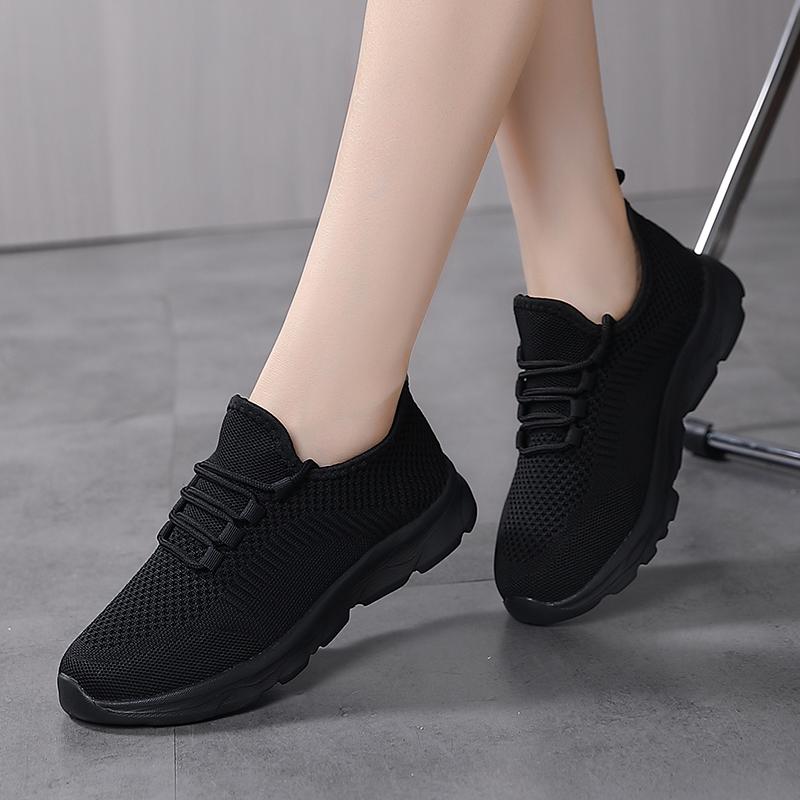 Fashion 2025 Women's Casual Sneakers Summer Comfortable Breathable Platform Shoes Fashion Women Versatile Lace-up Shoes Black