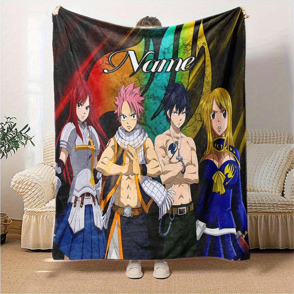 Fairy Tail Characters Flannel Blanket With Customizable Name Comfortable In All Seasons Suitable For Sofas Beds Travel Camping And Office Decoration A