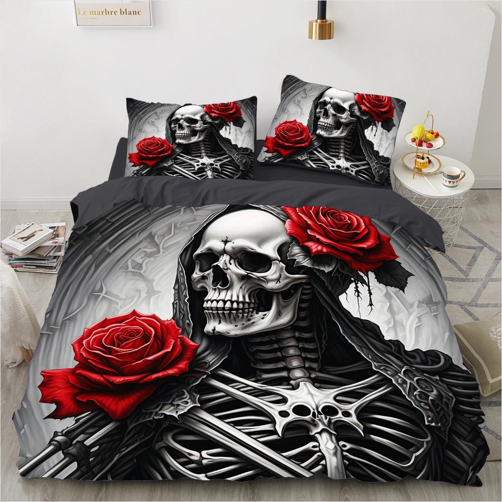 Grim Skull Bedding Set Cartoon Halloween Comforter Sets Double Queen King Twin Full Size Duvet Cover Set Kids Girls