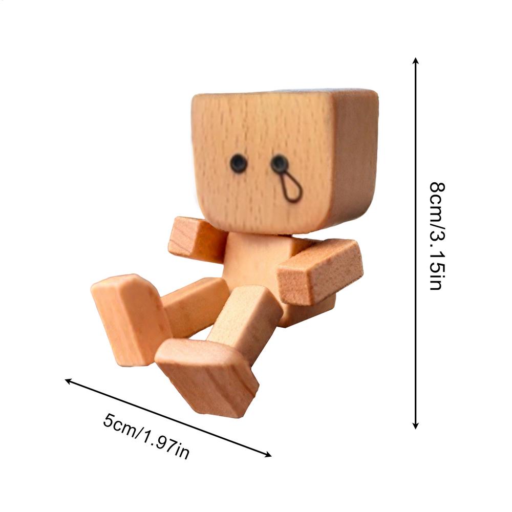 Shaking Wooden Man Figurine Handmade Shaking Doll Car Dashboard Decor Statue for Automotive Console Scooters Sedans Pickups